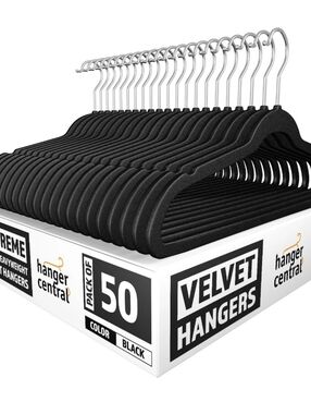 Hanger Central 100 pack 17 Inch Black Velvet Clothes Hangers with Swivel Hook